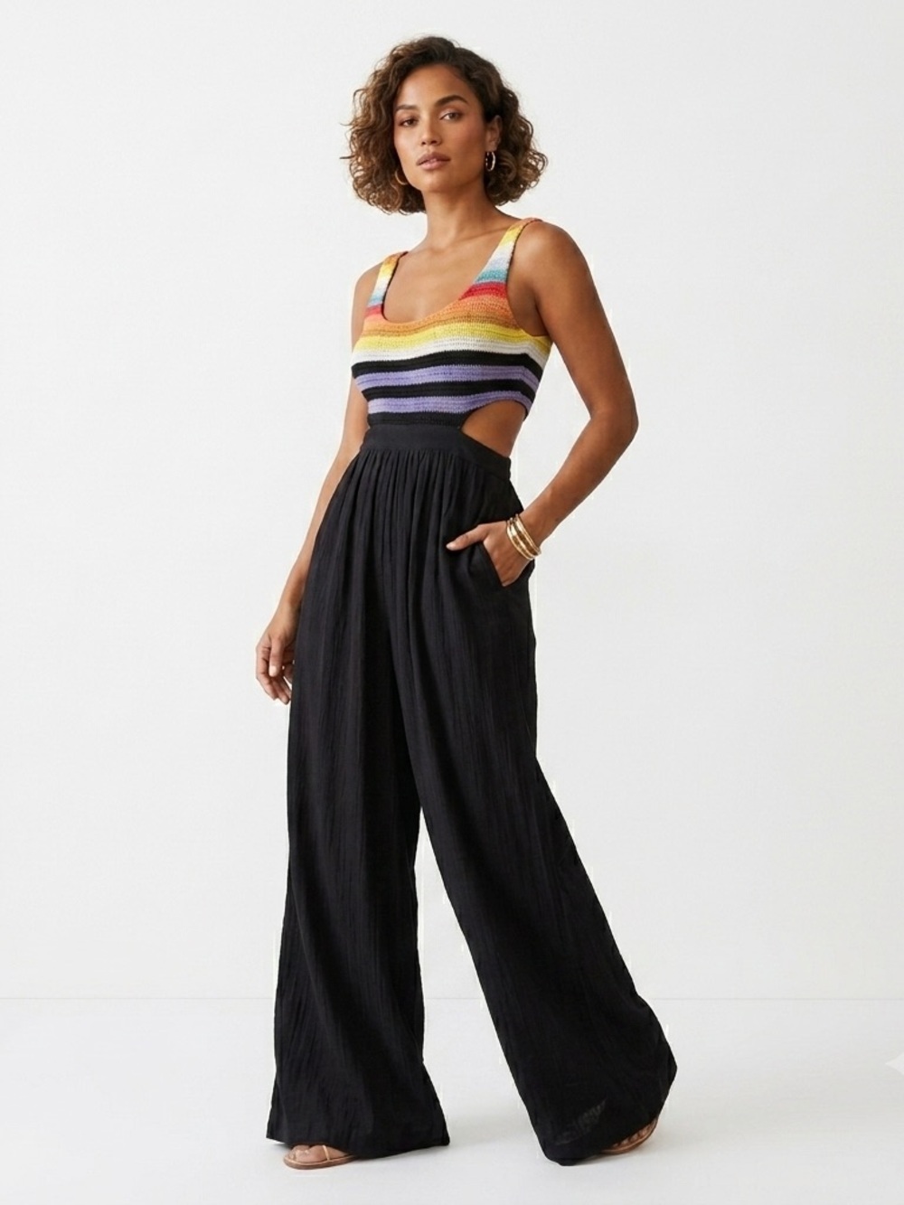 Mara Hoffman Rainbow Crochet Wide Leg Cutout Jumpsuit S